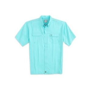 HEYBO Fishing Shirt Vented Medium Short Sleeve Button Up Casual Seafoam‎ Green